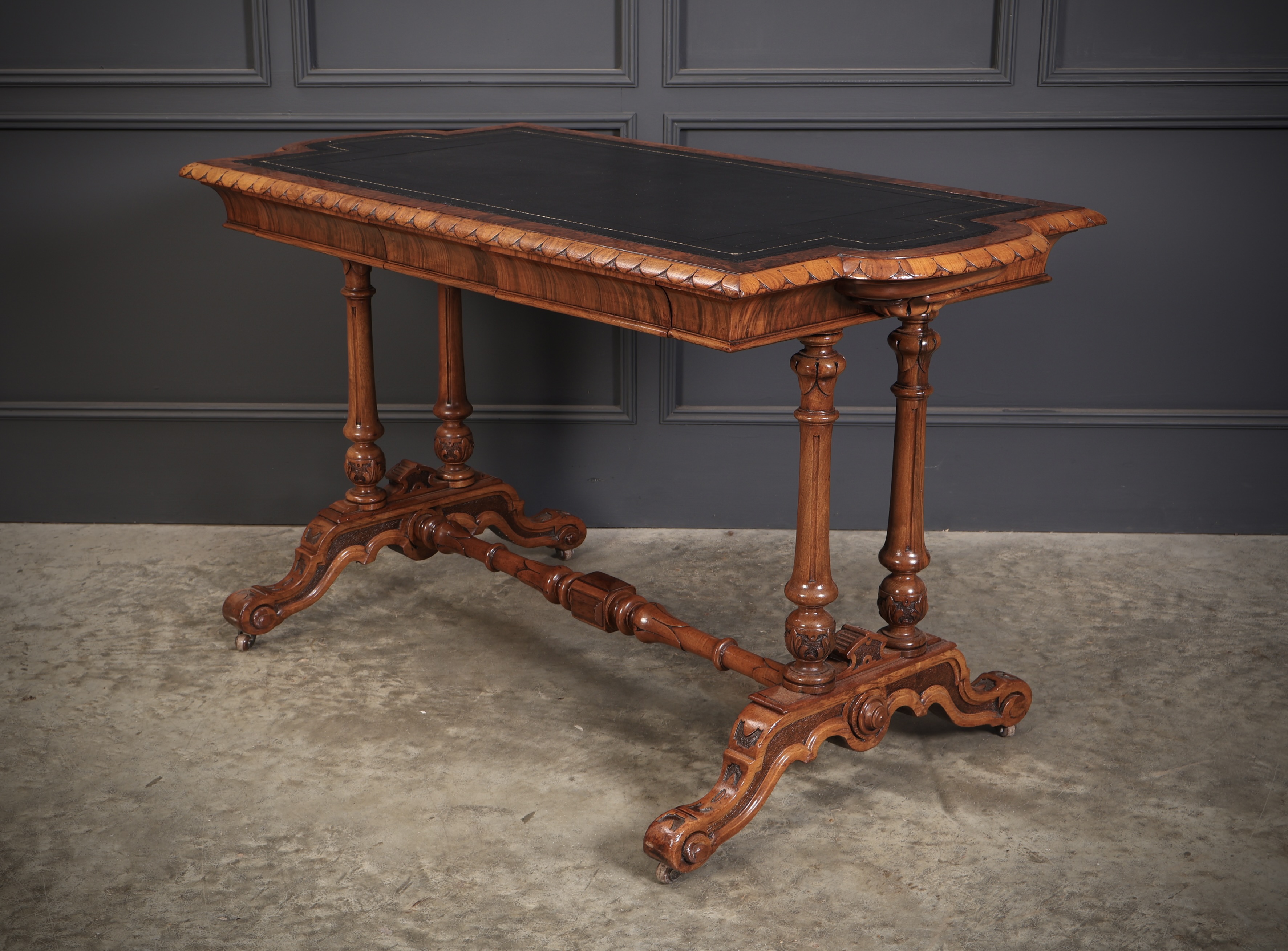 Shaped Carved Walnut Library Table - Image 10